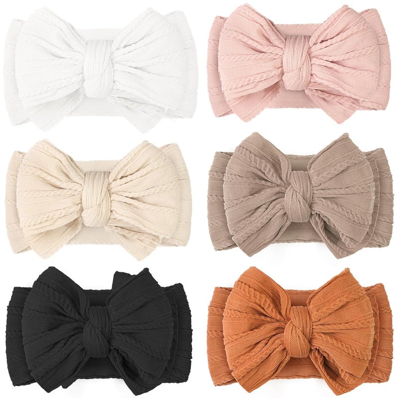 CÉLLOT 6 قطع أربطة رأس للأطفال من النايلون مع bows لفتاة صغيرة ملحقات شعر للأطفال حديثي الولادة والرضع (أرضية طبيعية) - Image 1